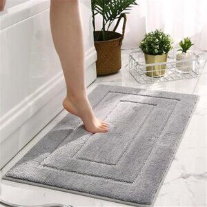 Gray Bathroom Rug Non Slip Bath Mat Microfiber Soft Water Absorbent Floor Mat